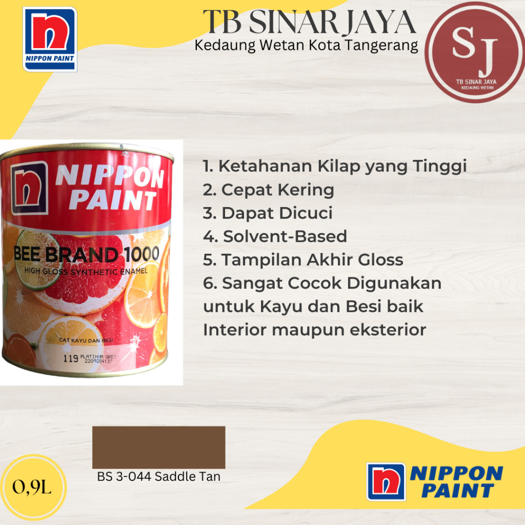 Cat Kayu Dan Besi BEE BRAND 1000 Nippon Paint 0.9L - BS 3-044 Sanddle Tan