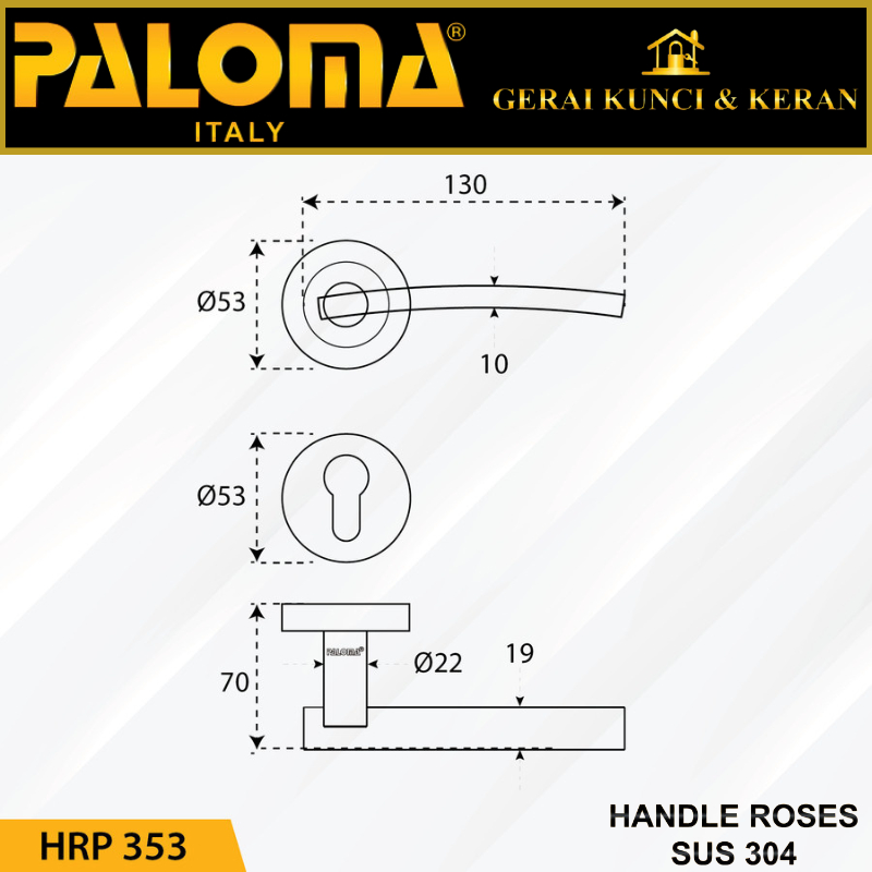 Handle Pintu Roses PALOMA HRP 353 LHT LAGUNA SS