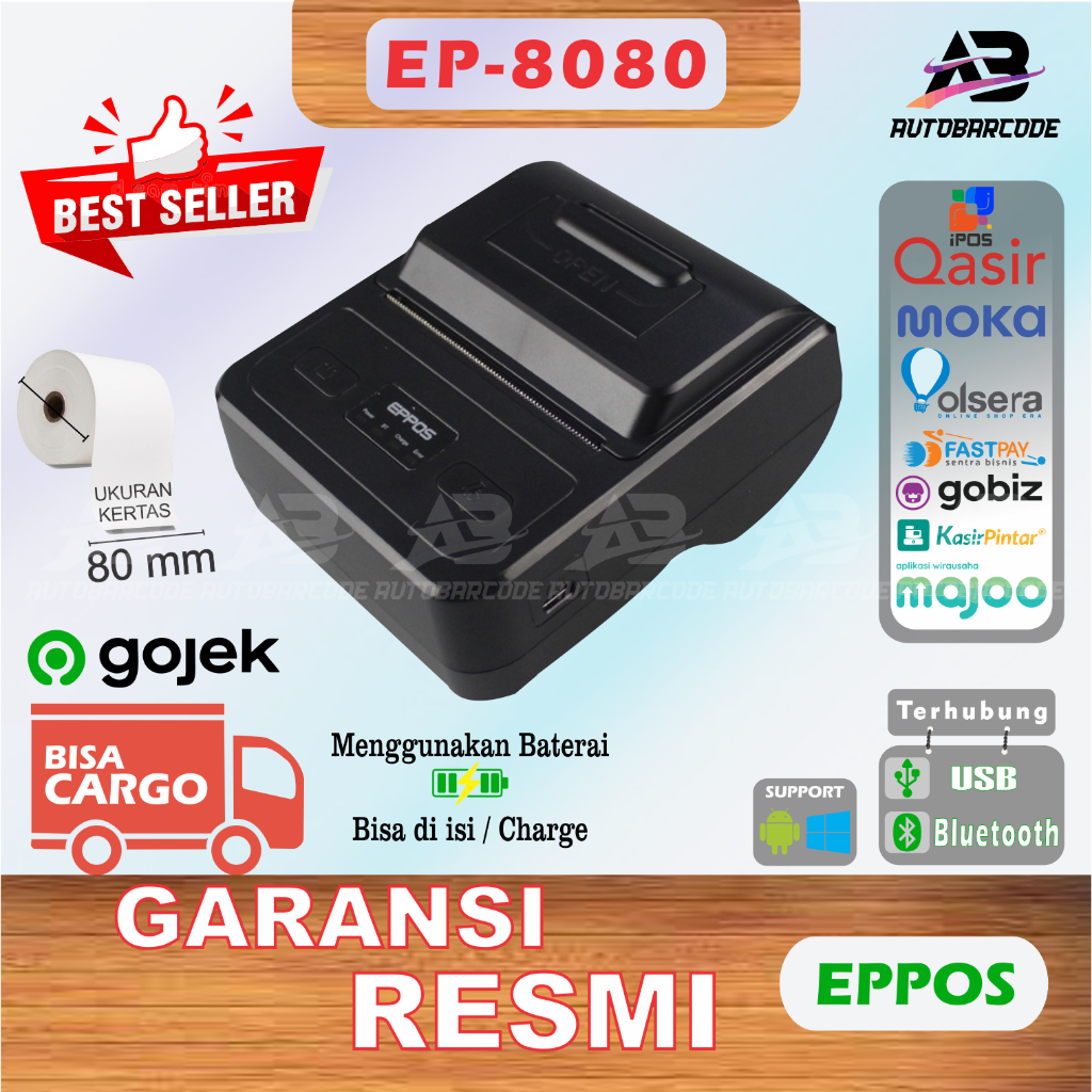 Printer Bluetooth Thermal 80 mm Portable Kasir Struk Kassen Eppos Sharkpos / C8LP / MP 8080 / MT 300 VL / C80MPO / EP 8080