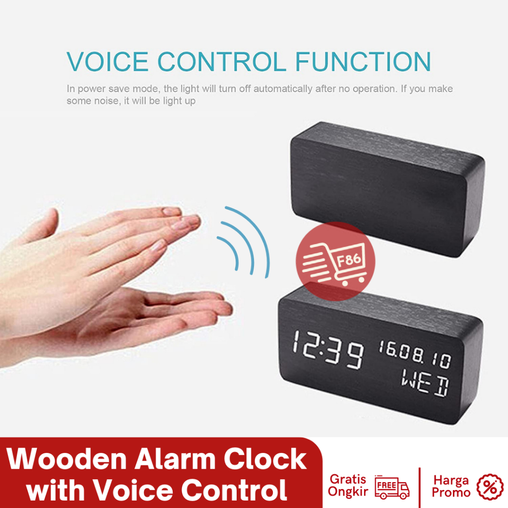 Jam Meja Digital Weker Alarm Suhu Tanggal Motif Kayu Voice Control