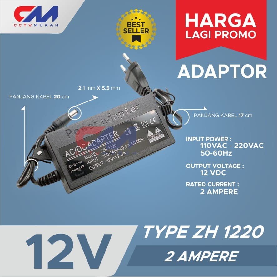Adaptor 12V/2A ZH-1220 Tegangan Murni Kualitas Bagus