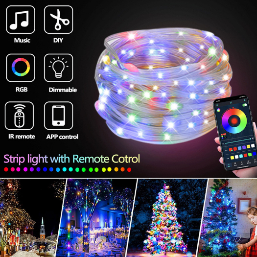 MMM Lampu LED String RGB 5Mtr 100 LED Remote Bluetooth Apk Lampu LED Strip Hias 5 Mtr Mode Musik Kontrol Remote Aplikasi Jarak Jauh Anti Air Dekorasi Kamar Tidur Pesta  Murah Import