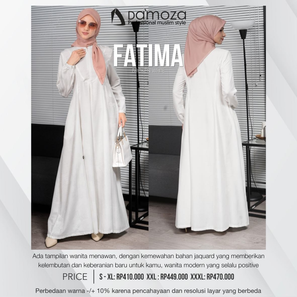 Damoza-Gamis Fatima Almond-Green-Pomegranate-Broken White Jacquard Dress Muslimah Dewasa Simpel Eleg