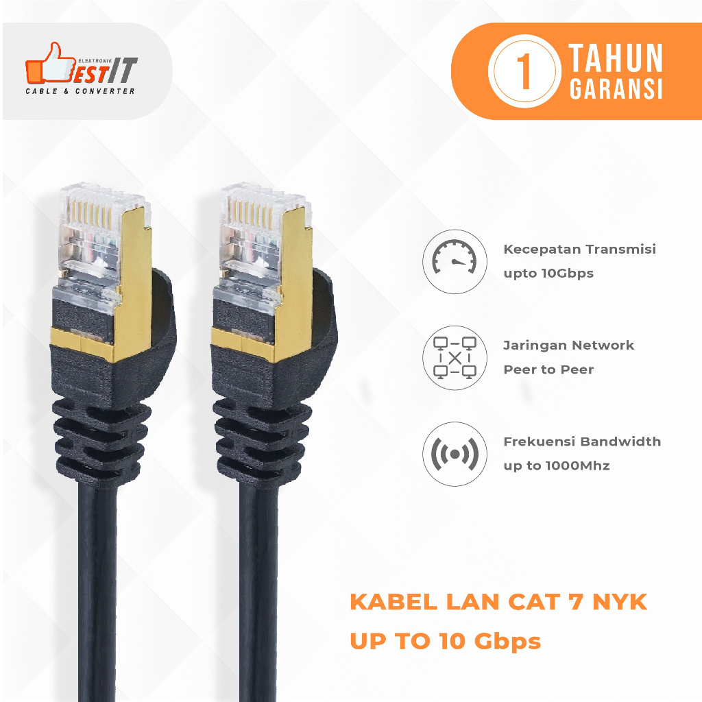 Kabel Lan SSTP Cat7 Ethernet Network 10Gbps Gold Plated RJ45 20 Meter NYK
