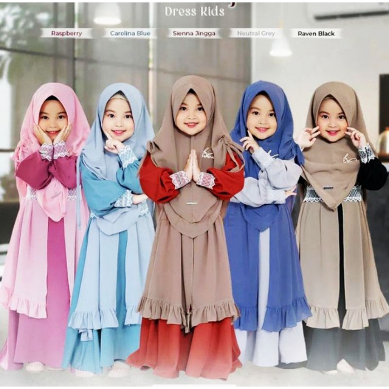 Abhimaya syar'i set khimar  gamis anak cantik banget model 2023 gamis lebaran anak bahan cerutty bab