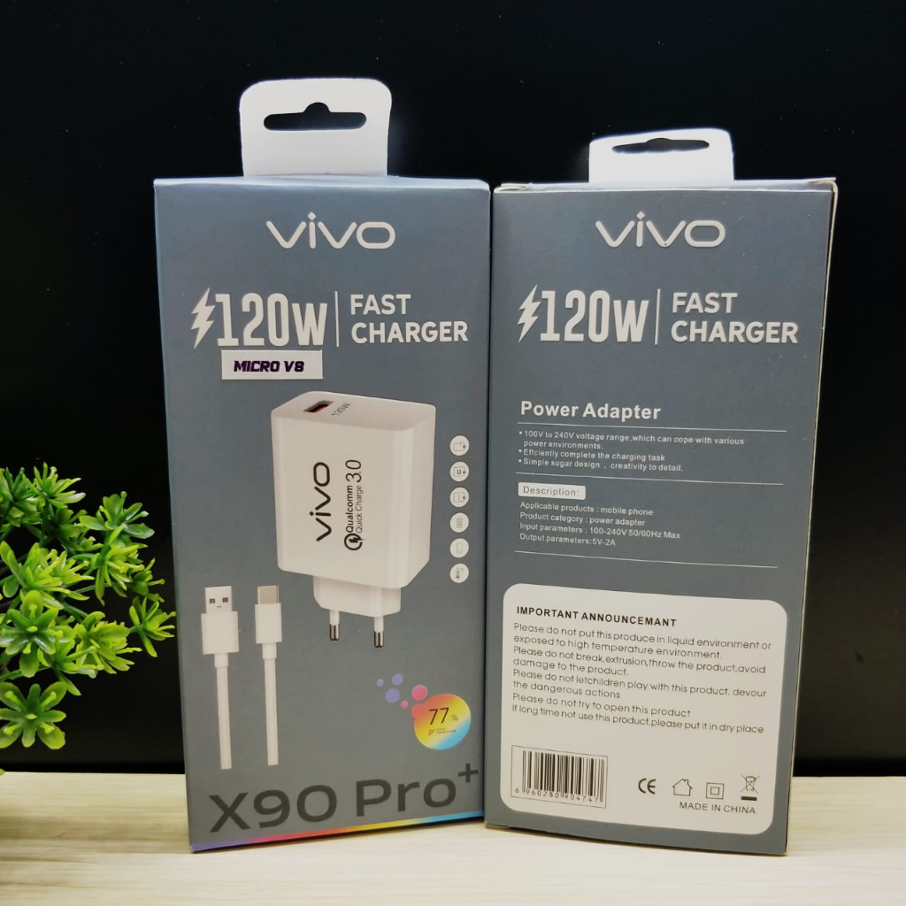 CHARGER VIVO X90 PRO 120W FAST CHARGING V8 MICRO TYPE C QC 3.0 Fast Charging Adaptor Type-C USB-A