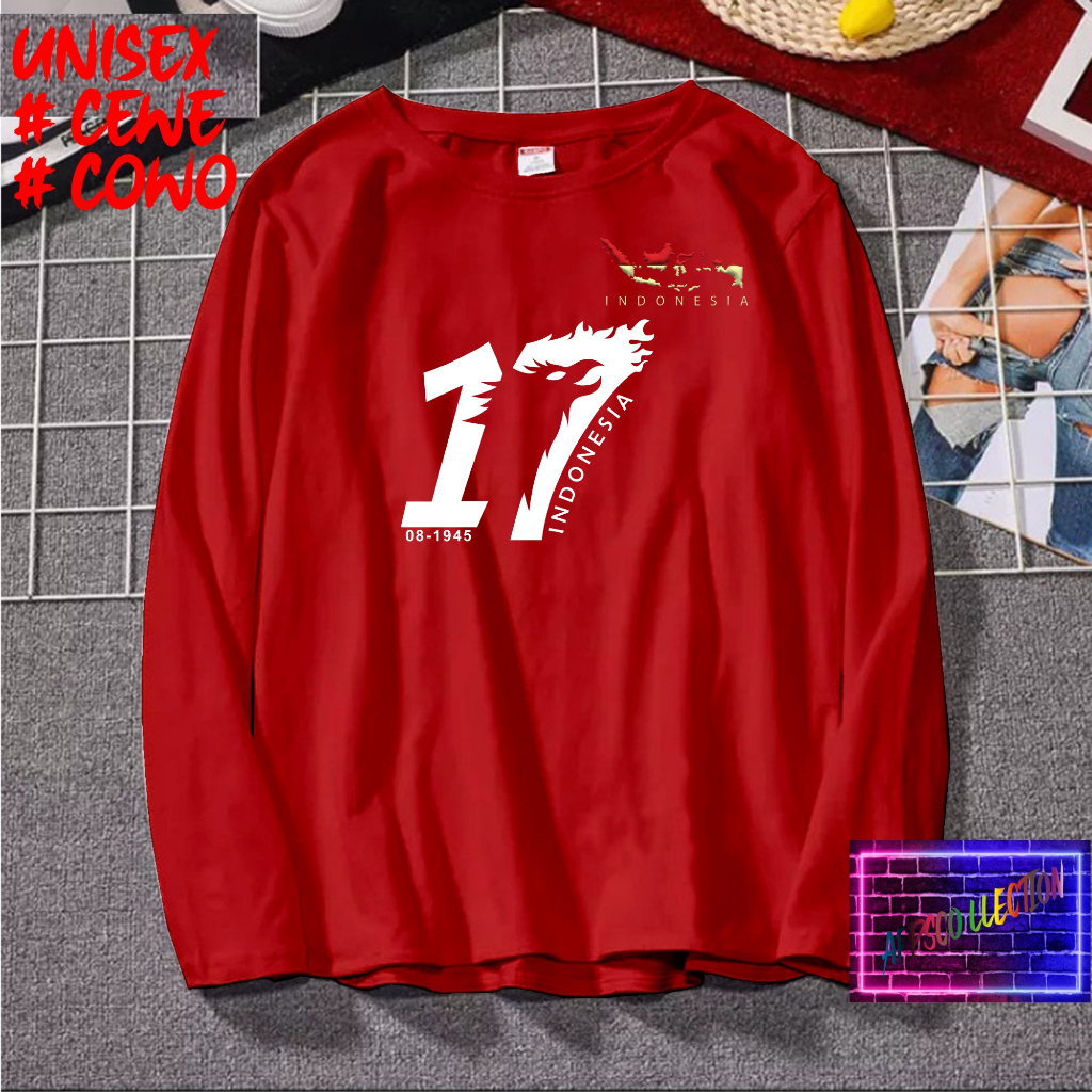 Kaos 17 Agustus 1945 78 Lengan panjang kaos agustusan 2023 LOGO HUT RI 77 11945 KEMERDEKAAN INDONESIA