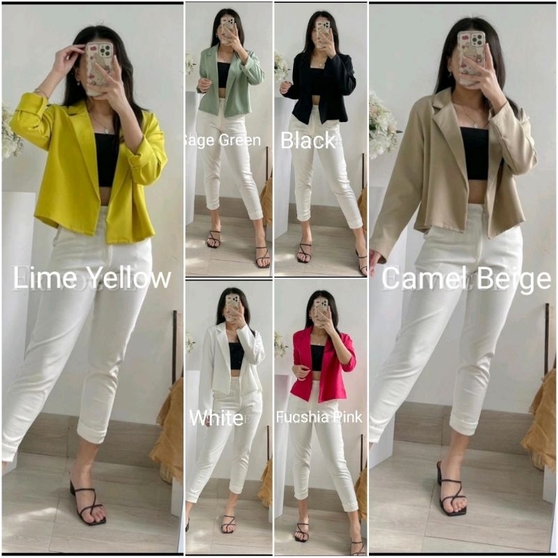 BLAZER CROP BLAZER KERJA WANITA OUTER POLOS LENGAN PANJANG