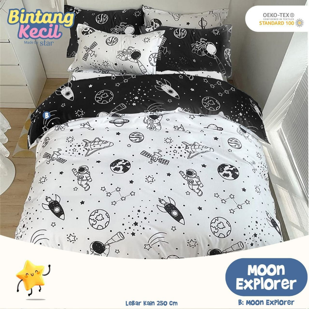 Sprei katun lokal Bintang Kecil - Moon Explorer - hitam - putih