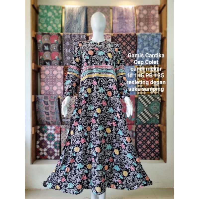 Gamis CANTIKA Batik Colet Ld 115 Pb 135 Rayon Candi Mekar Daily Dress XL Busui Resleting Depan Terba