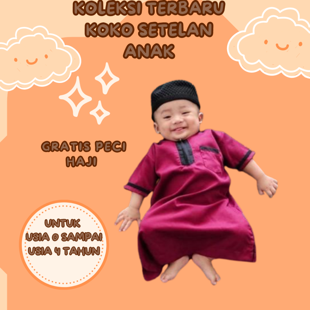 (Bonus Peci) Baju Koko Gamis Jubah Bayi Gamis Jubah Bayi panjang model lucu lengan pendek baju terusan baju muslim baju