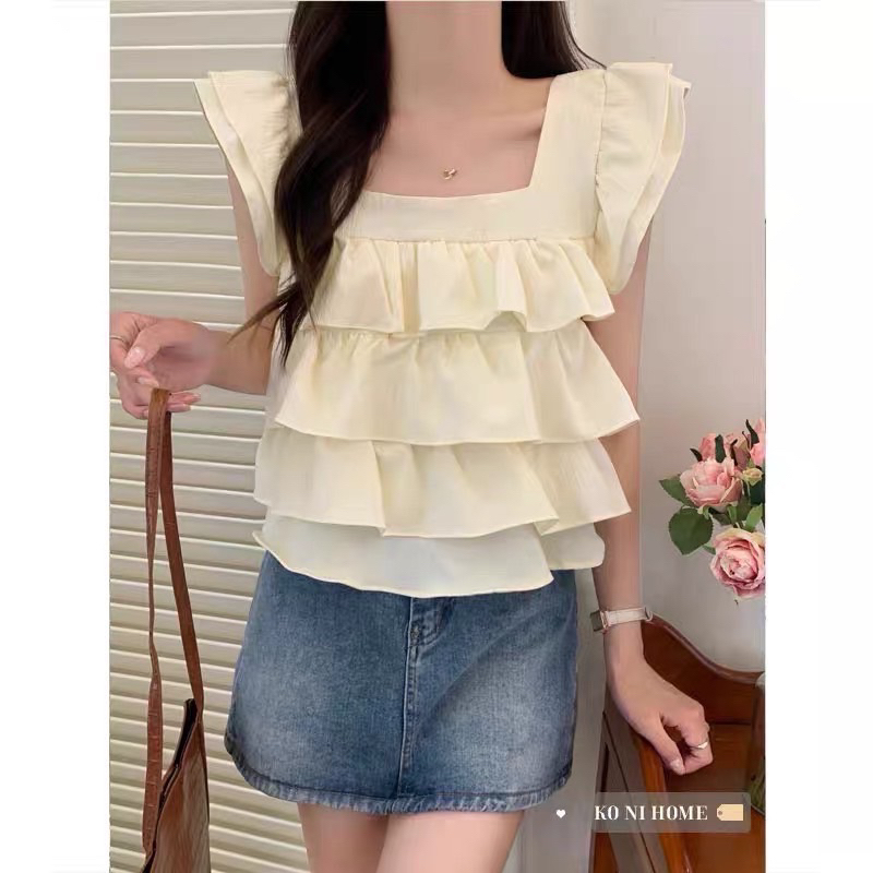 ATASAN CROP RUFFLE FASHION WANITA IMPORT BANGKOK BRAND HELLO 753