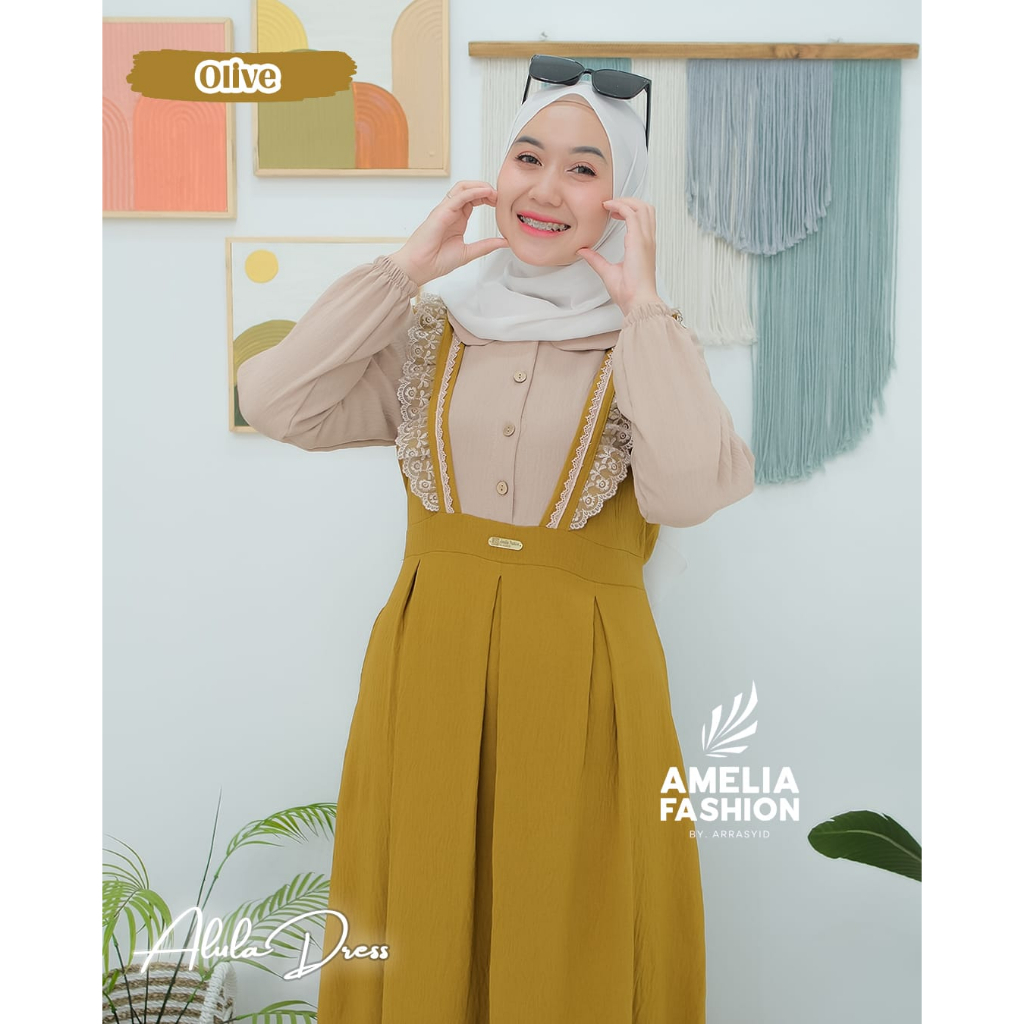 Dress ALULA by amelia fashion cringkle gamis renda kekinian