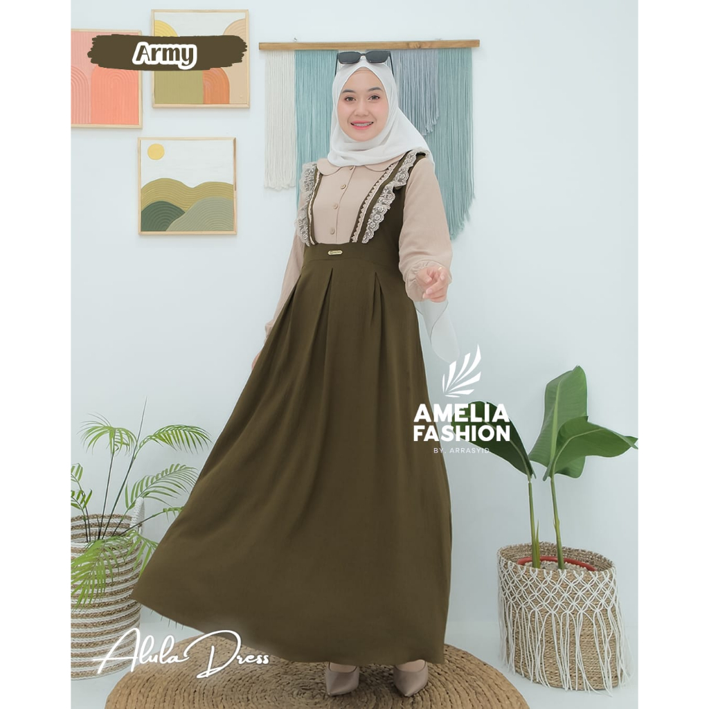 Dress ALULA by amelia fashion cringkle gamis renda kekinian