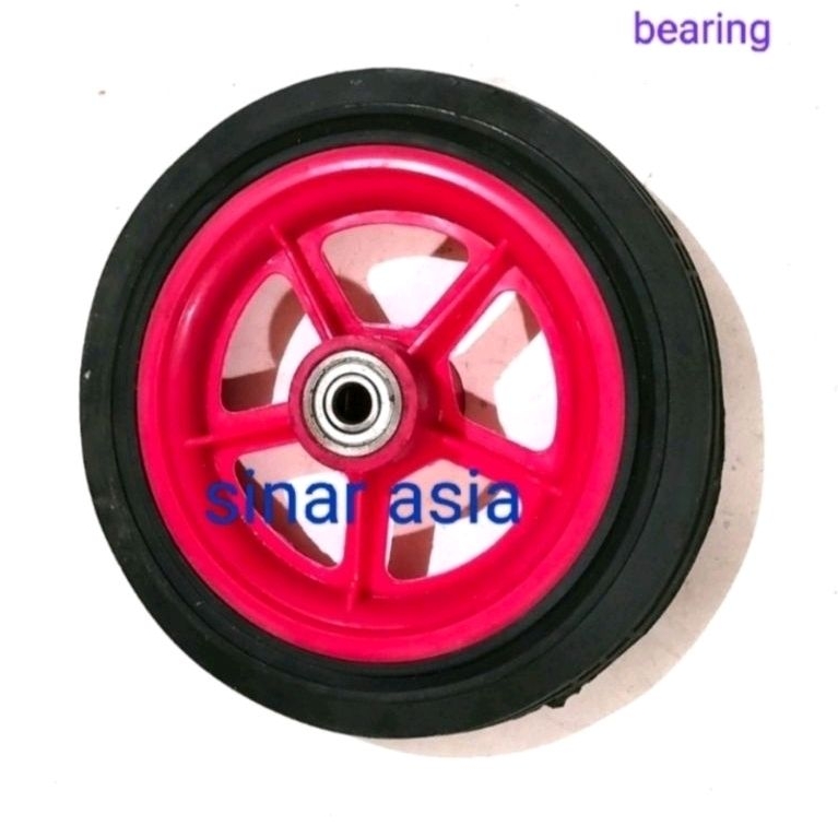 Roda belakang tricycle ( ban karet + velg plastik) per pcs - diameter as lubang 1cm &amp;  lebar velg 14.5cm