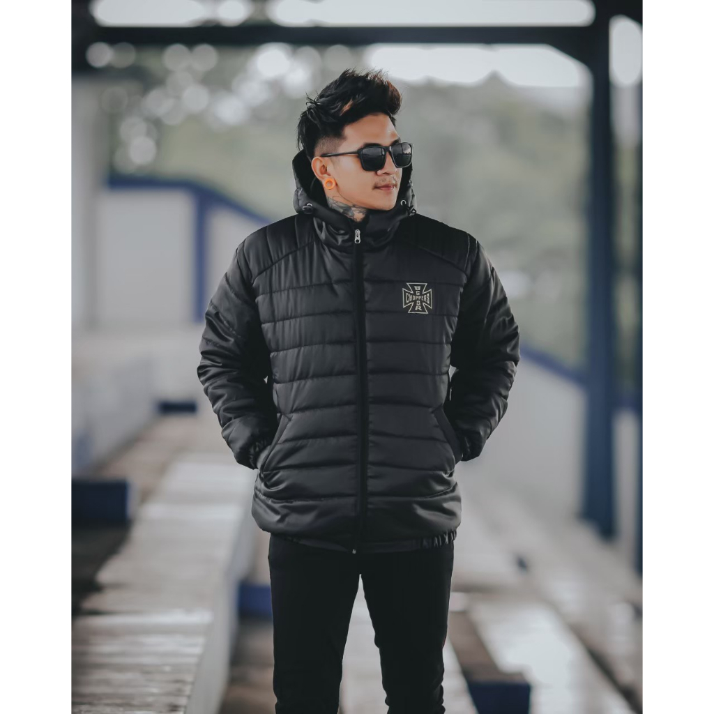 JAKET PUFFER MOTOR CHOOPERS PRIA X BGSR HITAM SIZE L XL XXL  - JAKET WINTER - JAKET HIKING - JAKET GUNUNG - JAKET WINDPROOF TEBAL PRIA - BORN TO RIDE - JAKET HOODIE TEBAL PRIA - JAKET MOTOR PRIA