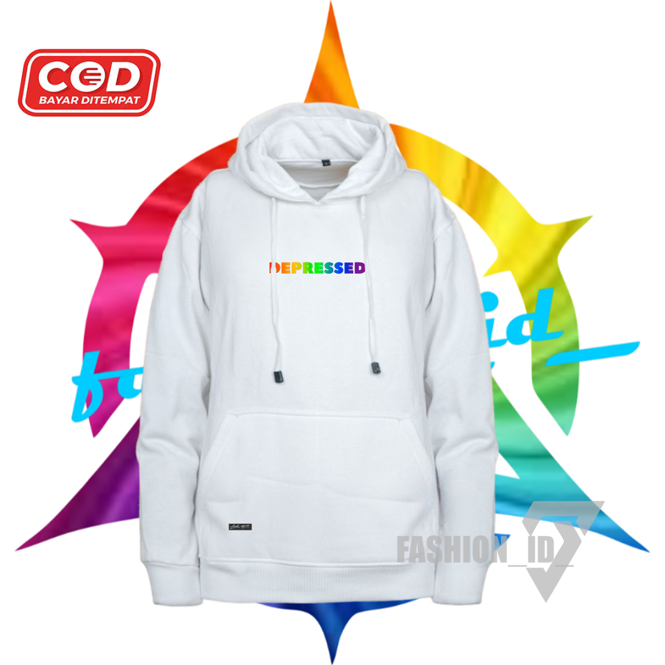 Swaeater Hoodie Pria Wanita Flecee Katun Depresed Putih