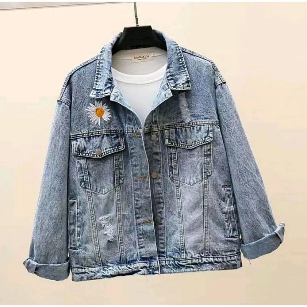 Amirr_Style- Sera Jacket Flower Jeans / Jaket Jeans Wanita Model Terbaru / Jakvis Cewek / Jaket Jean