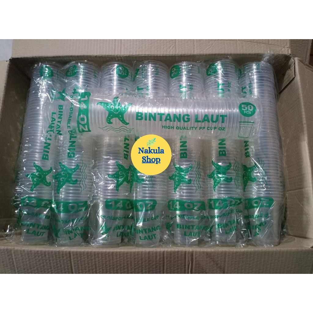 Gelas Plastik Oz Merk Bintang Laut 14 Oz - Isi 50 Pcs