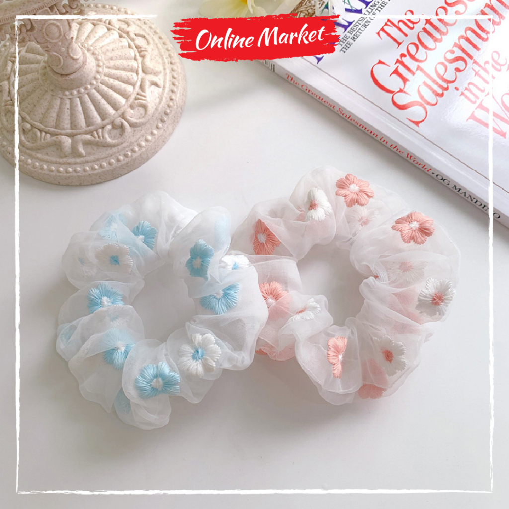 Scrunchie - Kunciran Ikat Rambut Korea Daisy Bunga Cepol Hijab / Jilbab [ Gratis Ongkir / Cod ]