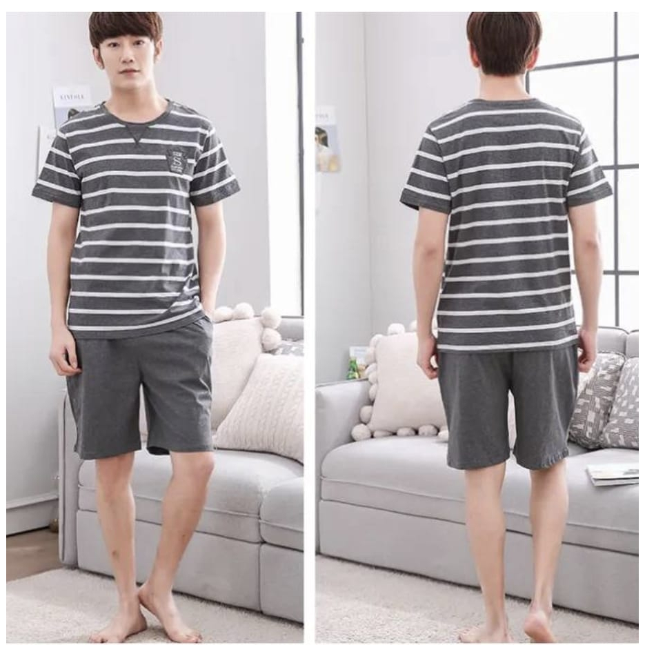 Baju tidur piyama cowok pendek bahan kaos import