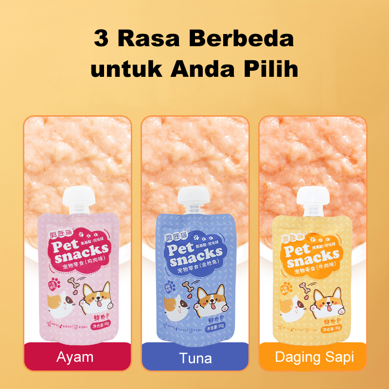 Makanan Kucing Basah Camilan Kucing Pouch Kitten &amp; Adult 90gr Snack Anjing