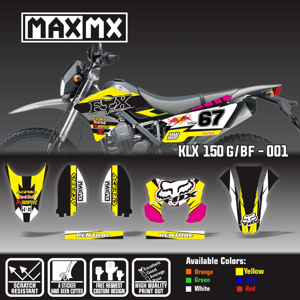 decal decal stiker klx 150 bf dekal stiker variasi striping custom fullbody motif hitam kuning