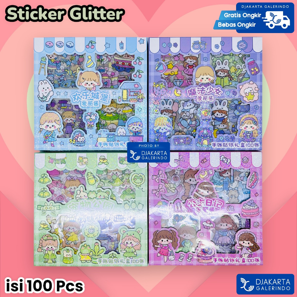 Sticker MOMO Glitter Rainbow Mix Warna Original waterproof Stiker Kartun Korea Anti Air Original isi 100pcs