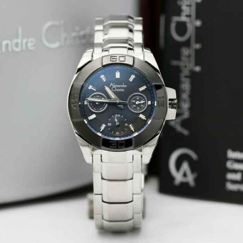 JAM TANGAN WANITA ALEXANDRE CHRISTIE AC 6224 / AC6224 SPORTY SILVER BLACK ORIGINAL