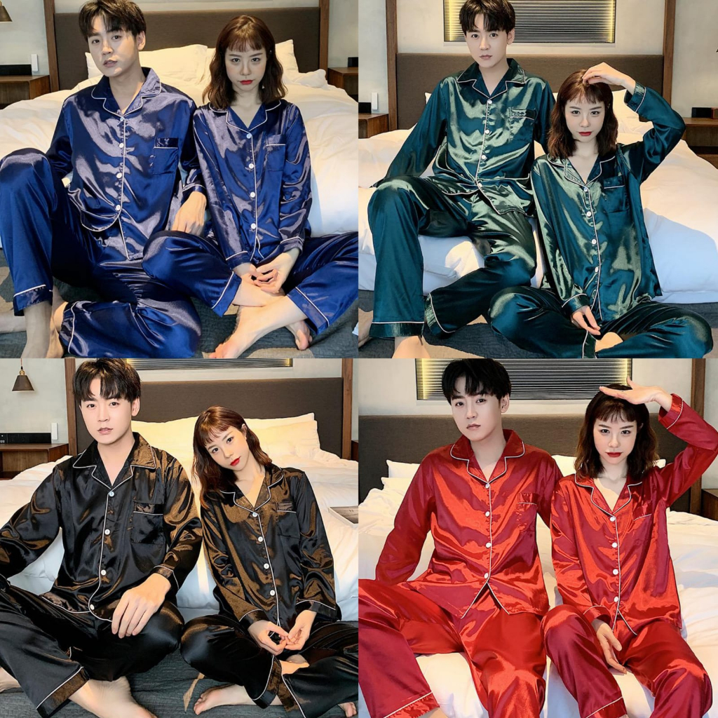 Ready Stock!!! UNISEX Baju Tidur Piyama Set Bahan Satin POLOS Lengan Panjang Celana Panjang / Piyama Import / Super High Quality / Baju Tidur Import / Baju Tidur Murah / Piyama Set / Baju Tidur Set