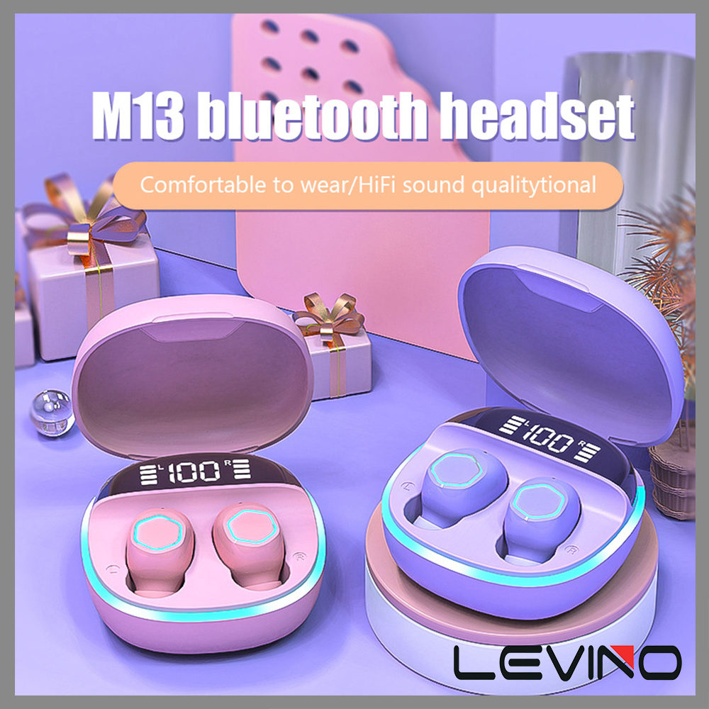 Levino Headset Bluetooth M13 Macaron TWS With Mic HiFi Stereo Earphone HD Audio Headset