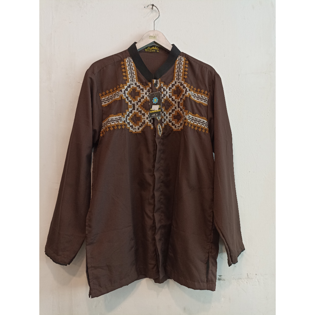 Baju Koko Pria Dewasa Lengan Panjang BARBIS 3 Coklat Krem