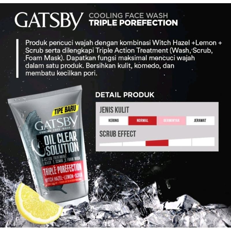 GATSBY Cooling Face Wash 100ml | Bright White | Perfect Clean | Triple Porefection | Oil Control