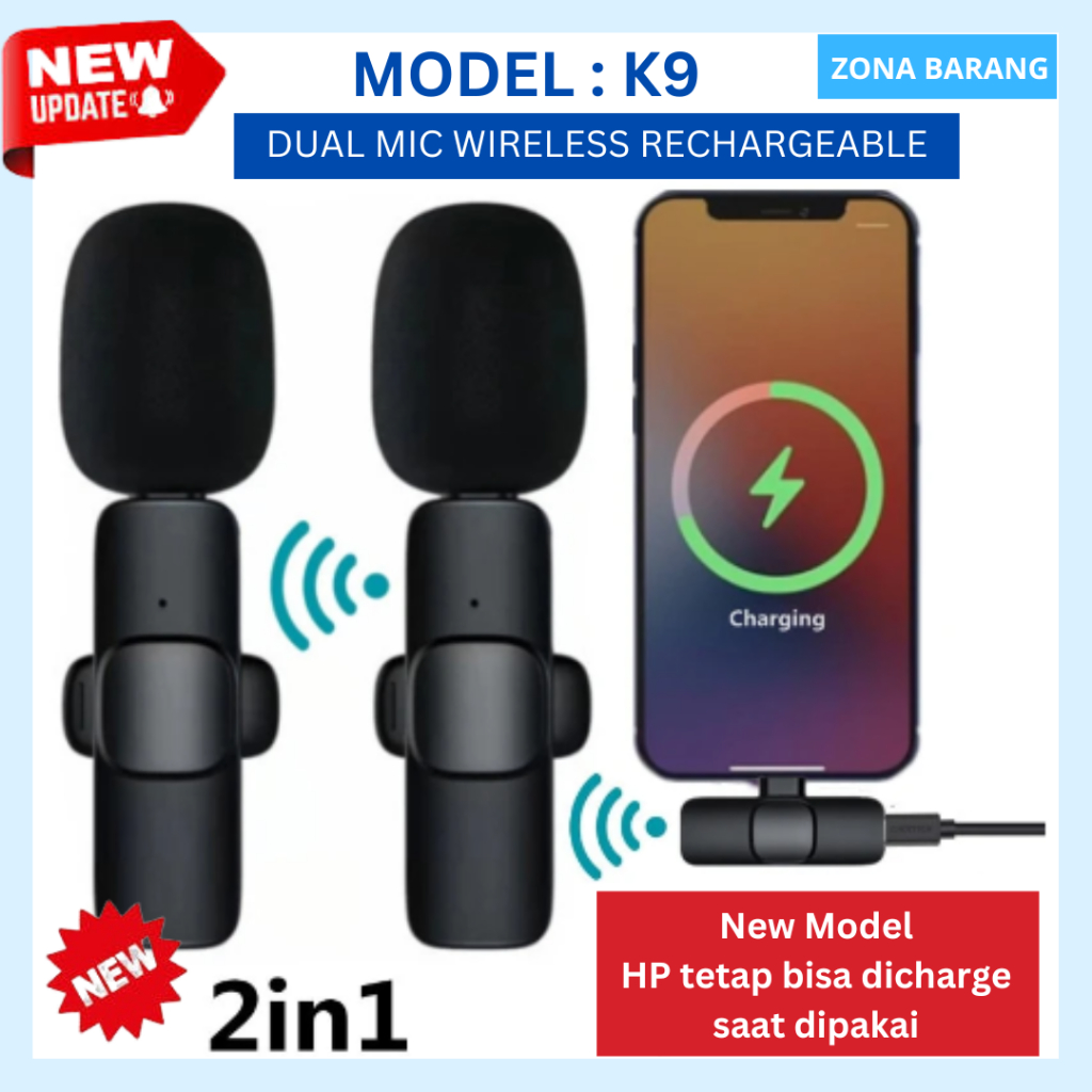 Lavalier Wireless Mic Dual 2 in 1 Clip On Microphone Mini Portable Untuk Live Vlog