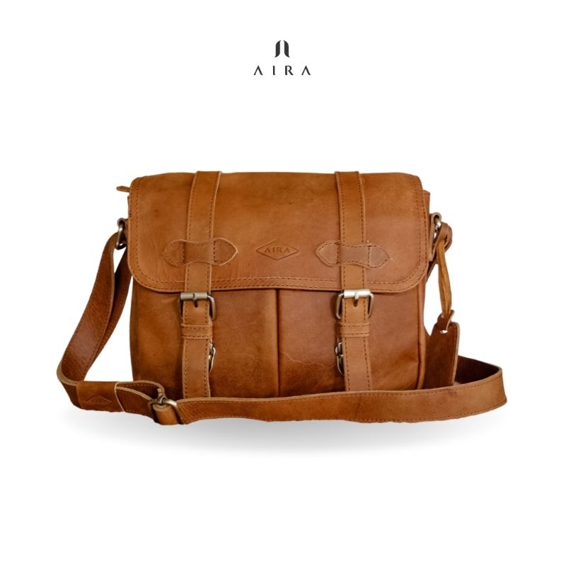 Tas Kantor Unisex Aira Bag Kulit Sapi Asli Briefcase Pedro Laptop 10 Inchi Bahan Nu Buck Crazy Horse Terbaru Tali Panjang Adjustable Kekinian Original