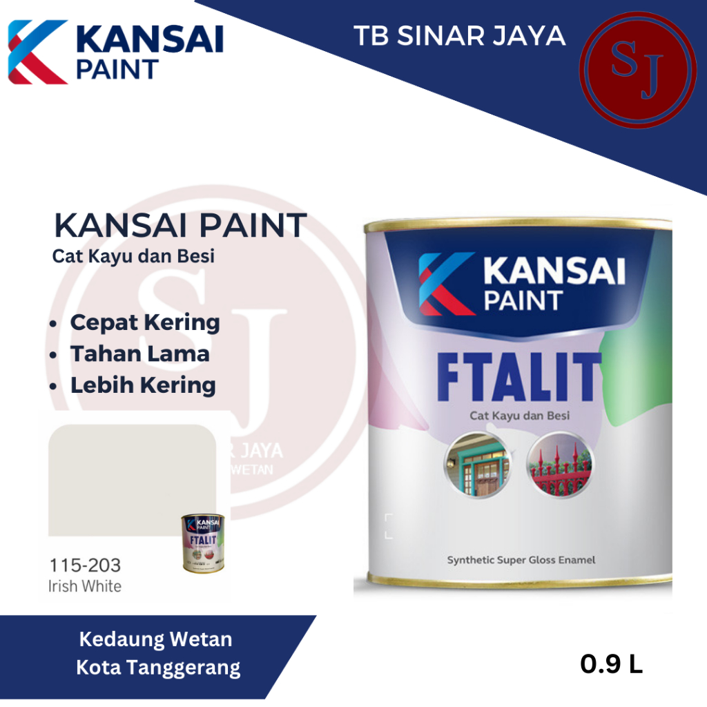 Cat Kayu dan Besi Kansai Paint Ftalit Warna Glos 1kg 115 - 203 Irish White