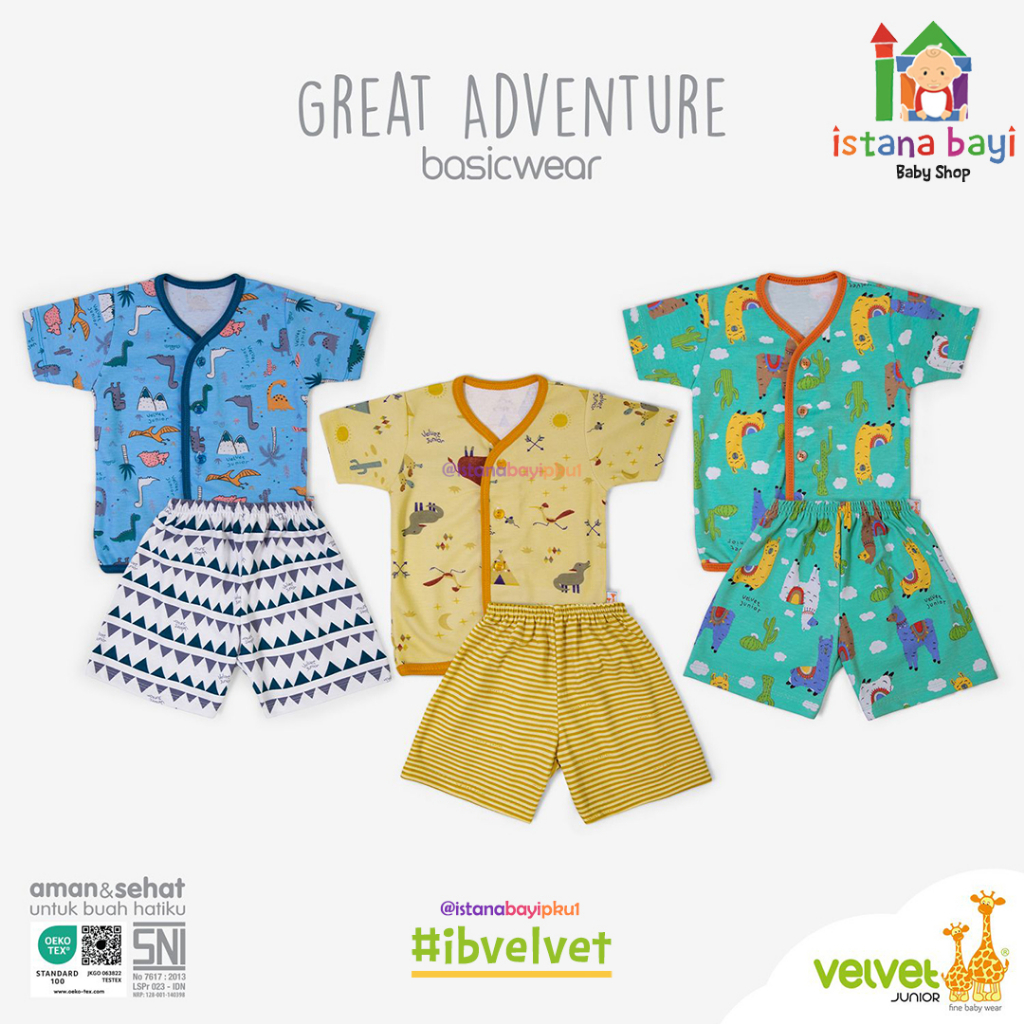 Velvet Junior GREAT ADVENTURE/STAR GAZER/SPRING BLOSSOM Setelan Pendek Kc depan SML- Piyama bayi/piyama anak setelan