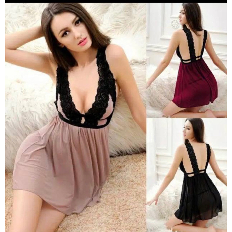 L-03  Baju Tidur Wanita Lingerie Seksi Cewek Tali Brukat Transparant Lingeri Pakaian dalam Wanita-1