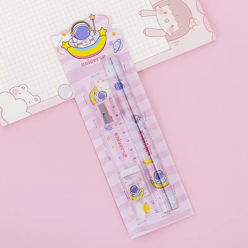 NANA 1 SET ALAT TULIS 5IN1 PENSIL PENGHAPUS SET MOTIF LUCU ESTETIK