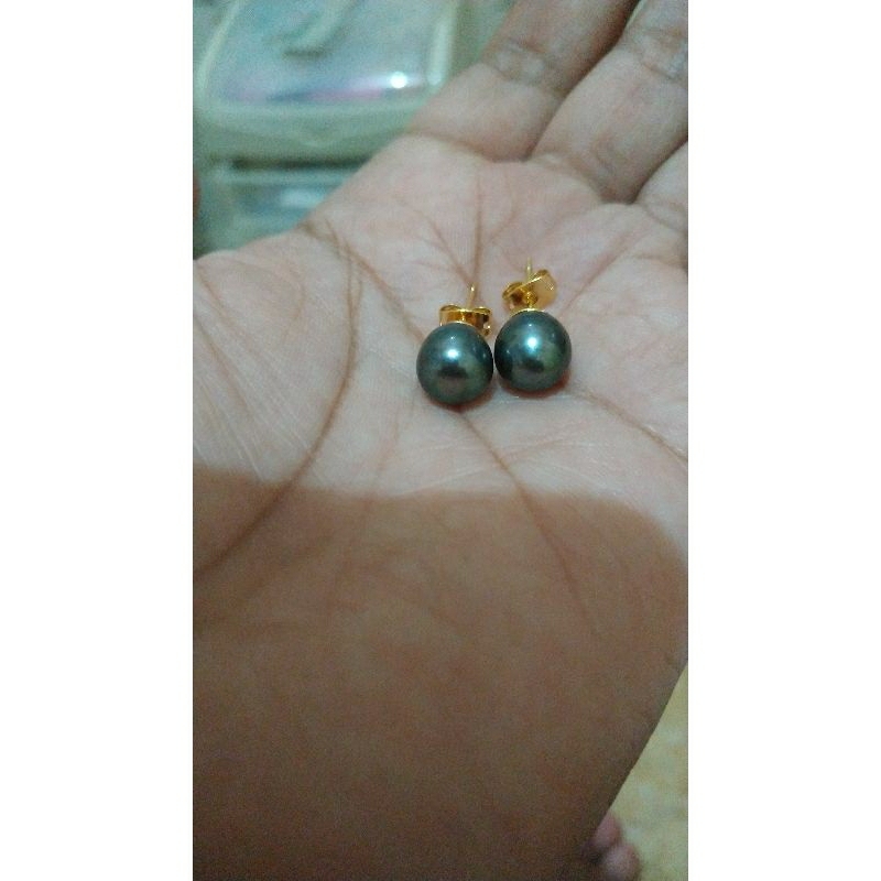 giwang emas persik mutiara air laut grade AAA