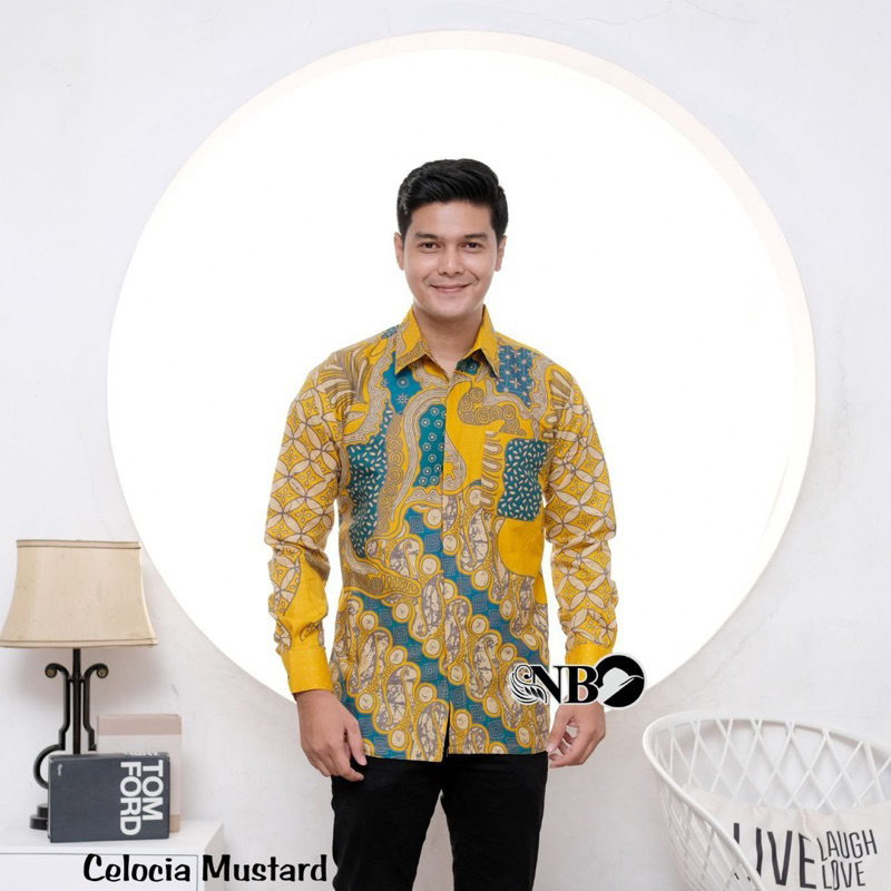 Kemeja batik pria lengan panjang motif celocia mustard