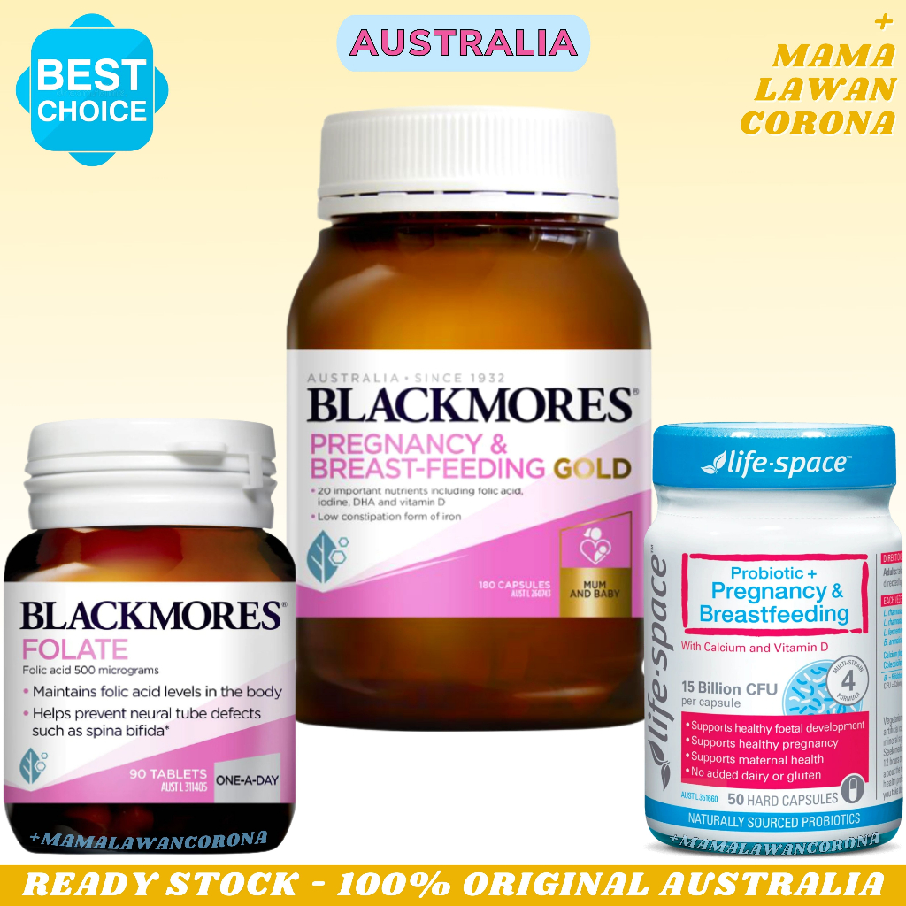 BLACKMORES Folate 500mg Folic Acid Vitamin 90 I-Folic Preconception Asam Folat Promil / Pregnancy AUSTRALIA Breast feeding Gold 180 Kapsul Advanced Advance Caps / Life Space LifeSpace