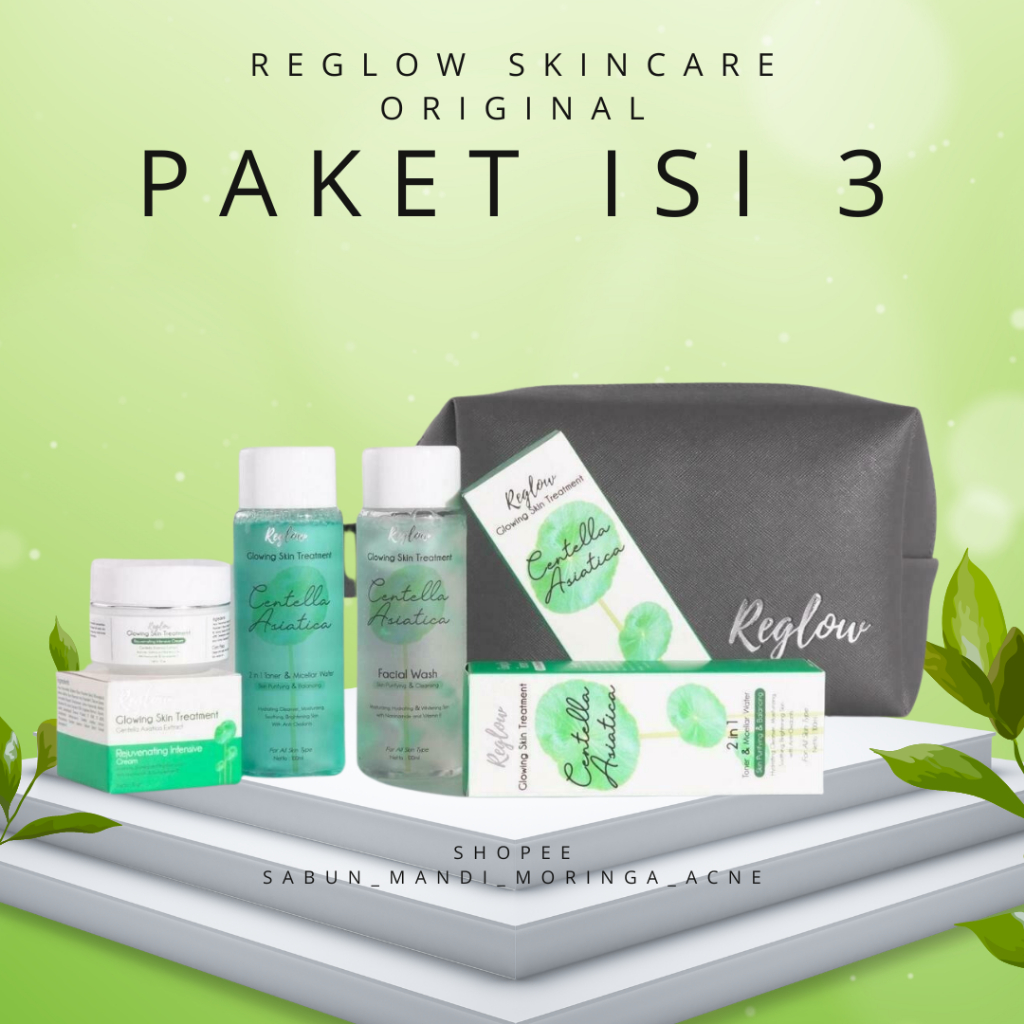 Regelow Paket Skincare Glowing Whitening BPOM Toner Facial Cream - Paket