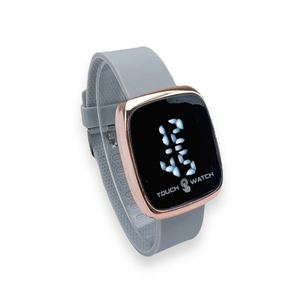 COD✅ Jam Tangan Digital Wanita Pria Watch LED Rubber Elektronik Touch Screen Harga Murah    S1201-S1280-Abu abu