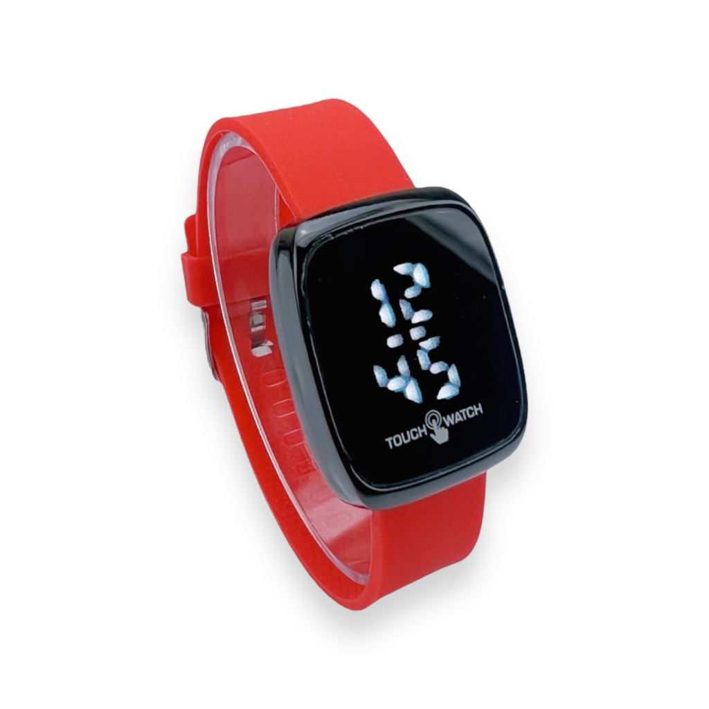 COD✅ Jam Tangan Digital Wanita Pria Watch LED Rubber Elektronik Touch Screen Harga Murah    S1201-S1280-Merah