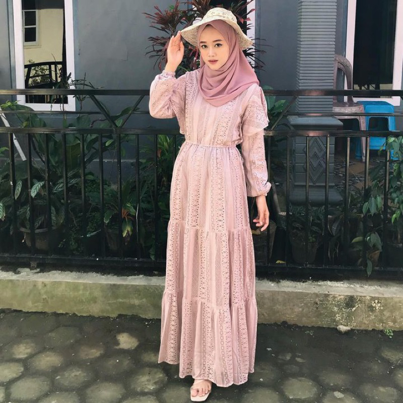 Ivory Brocade Dress Brukat  Terbaru Brokat Kondangan Pesta Wanita Muslim Bridemaids