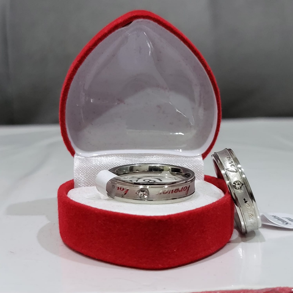 PROMO COD!!! Cincin Kawin Udah Dapat 2 Pcs + Box Cincin, Silver Stainless Steel Model LOVE forever