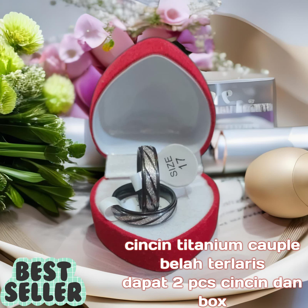 PROMO COD!!! Cincin Kawin Udah Dapat 2 Pcs + Box Cincin, Silver Stainless Steel Polos Belah Warna