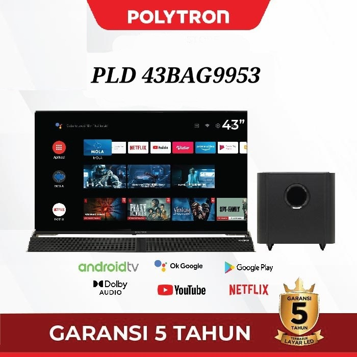TV POLYTRON SMART ANDROID TV 43 INCH PLD 43BAG9953 WITH SOUNBAR