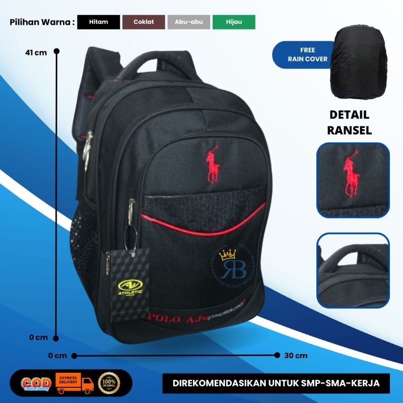 Tas Ransel Polo AJ/Tas Sekolah Polo Untuk SMP-SMA-KULIAH-KERJA/Tas Laptop Unisex